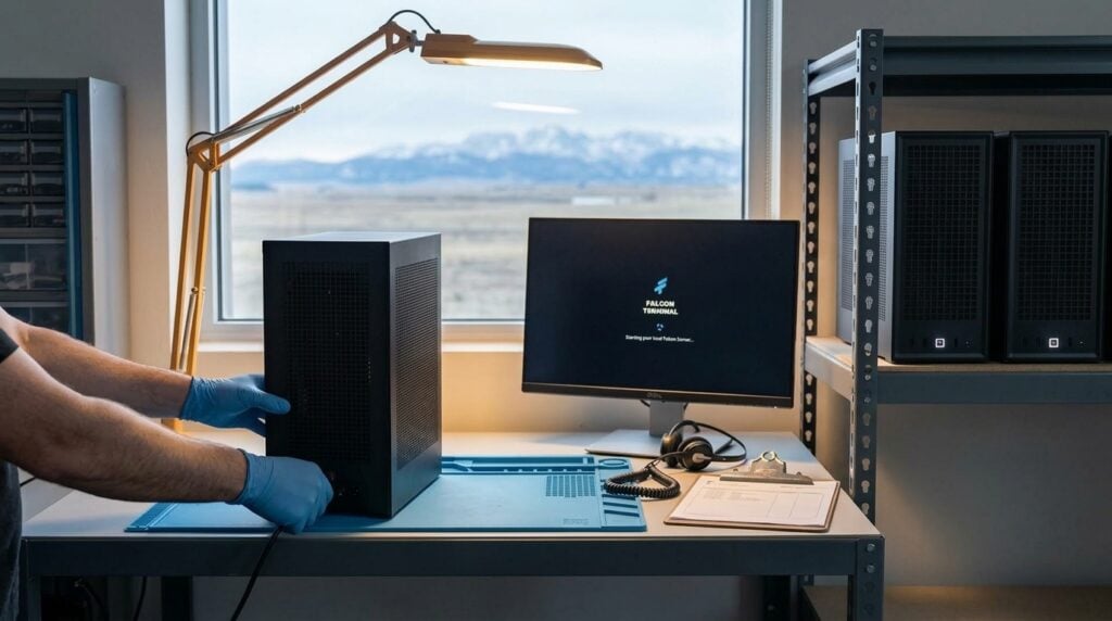 Falcon technician preparing an E-1 AI Enclave in Laramie, Wyoming