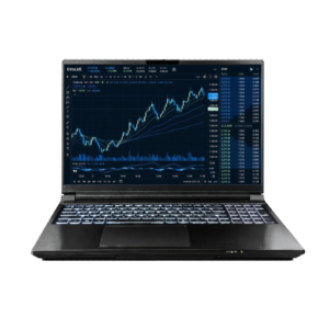 Falcon MI-12 AI Book private AI trading laptop, open, showing charts